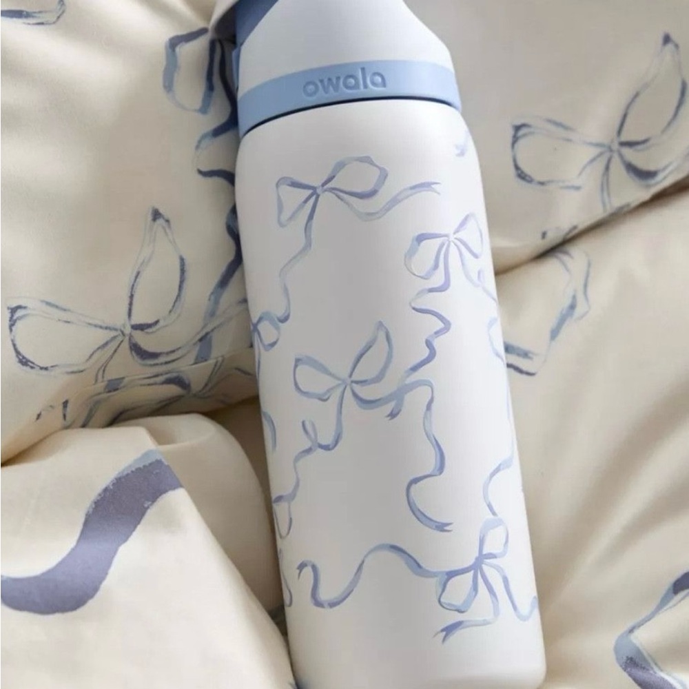 Urban Outfitters exclusive Coquette Bows  Owala White and Blue Water Bottle